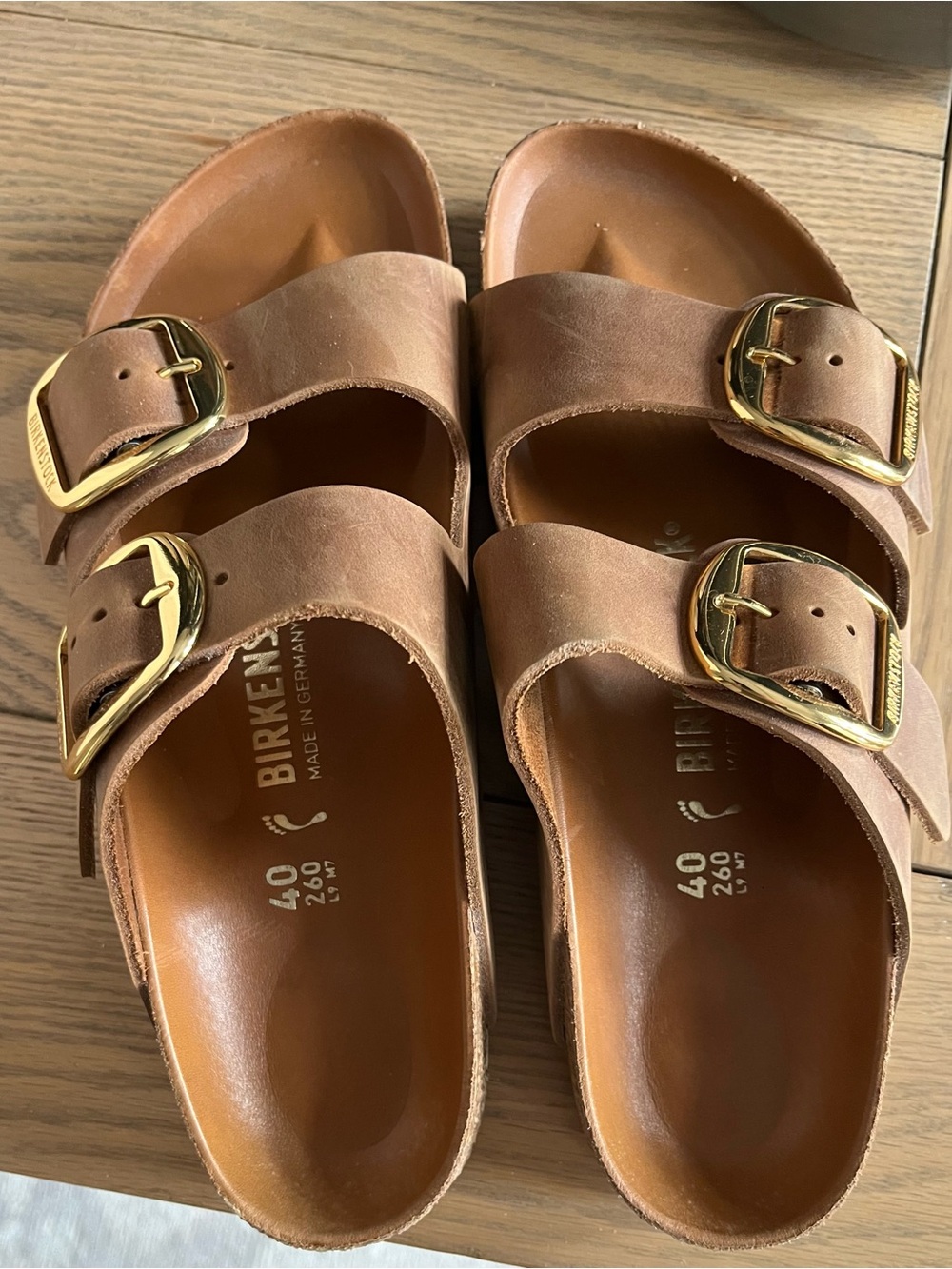 Birkenstock Arizona Sandals in Brown with Gold Buckles